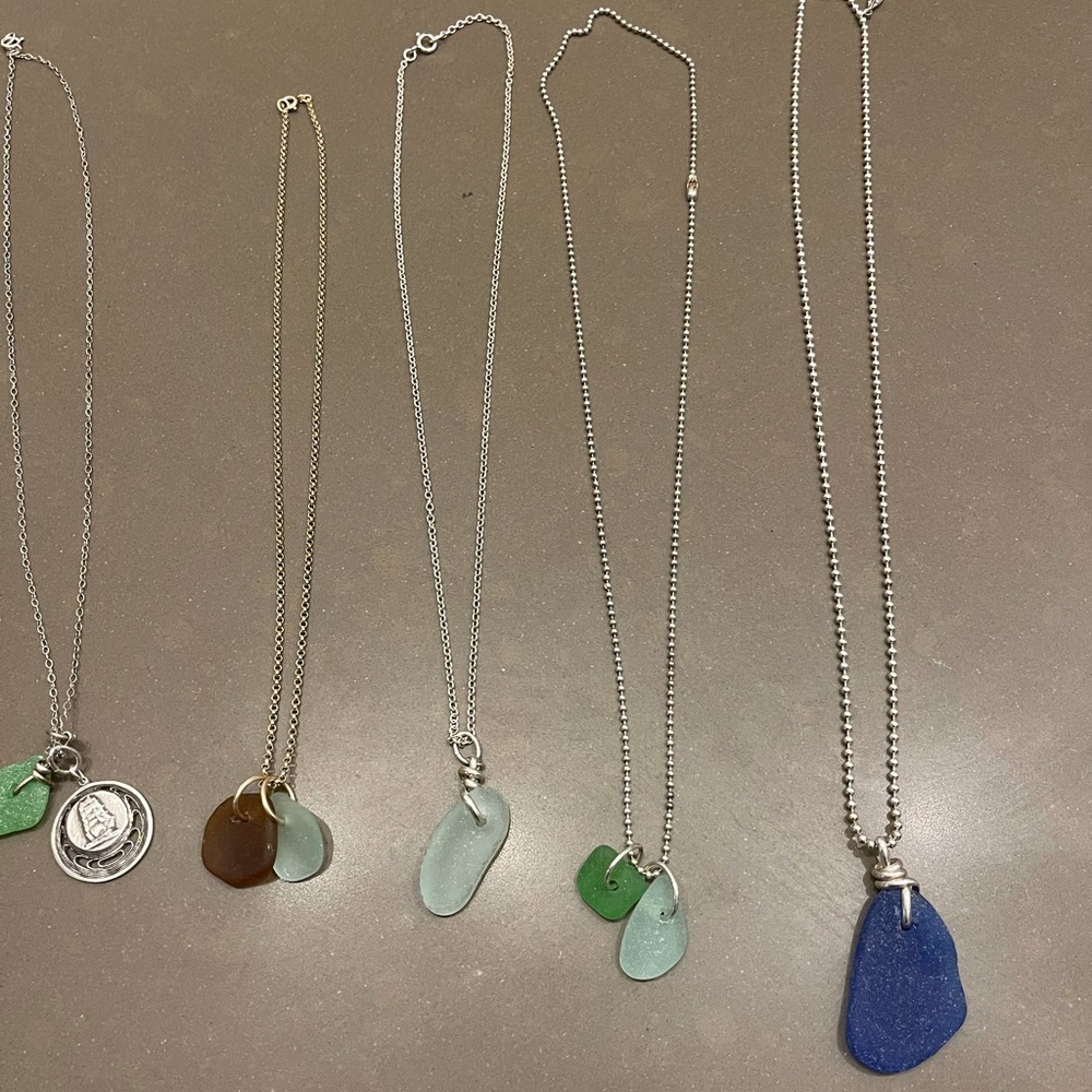 Lot of 10 Beach Glass Sea Glass Sterling Silver Gold-filled Necklaces Earrings